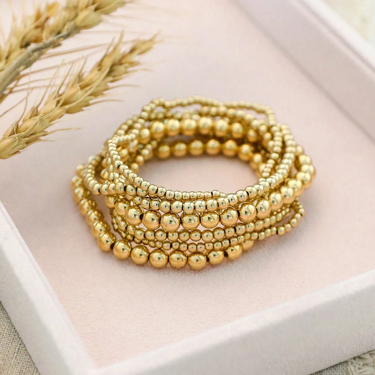 Local7-Piece Gold Bead Bracelet Multifunctional Stackable Bohemian Beach Style Self-Combined Bead Chains Versatile Daily Wear No Clothes Picking Exquisite Single Layered Wear Quality Details Comfortable Beach Party