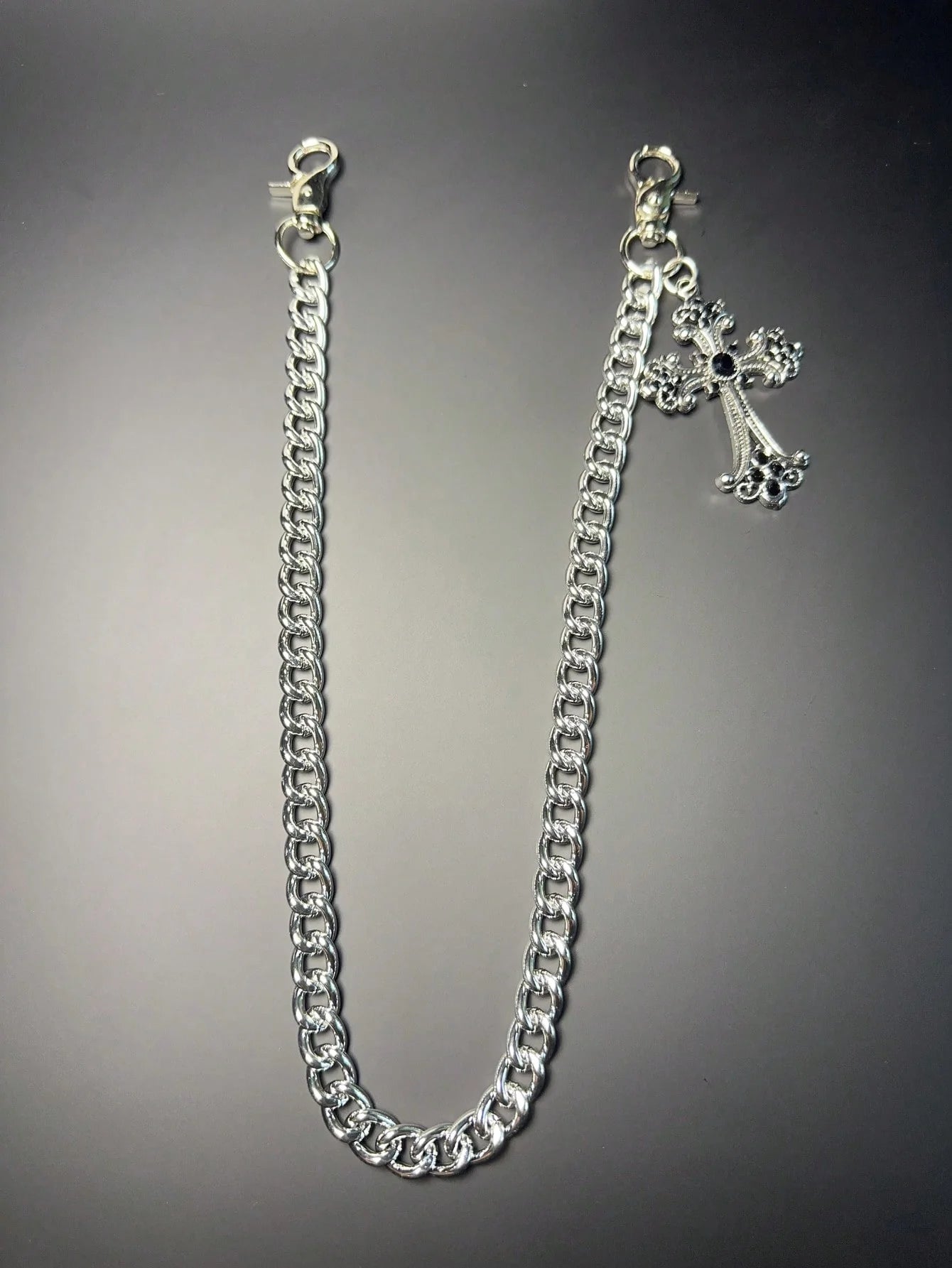 1pc Vintage Double Layer Cross Chain, Wallet Chain, Punk Jeans Chain, Pocket Chain, Men Keychain