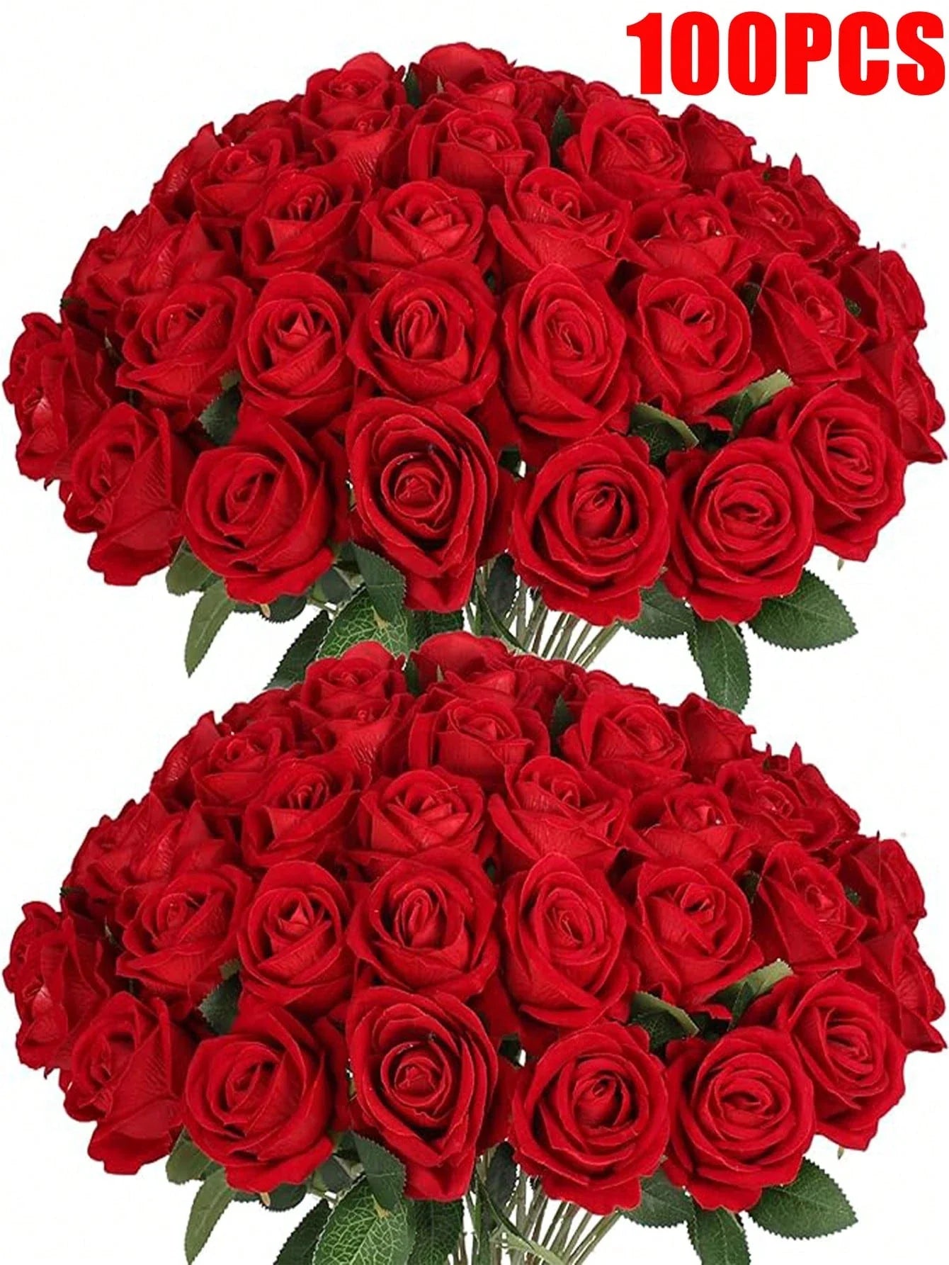 100pcs Artificial Deep Red Roses, Lifelike Flowers, Suitable For DIY Wedding Bouquets, Tabletop Decor, Bridal Shower, Valentine's Day Decoration, Baby Shower, Home Decor, Living Room, Dining Table, Wall, Garden, Wreath, Bedroom Decoration, Etc.
