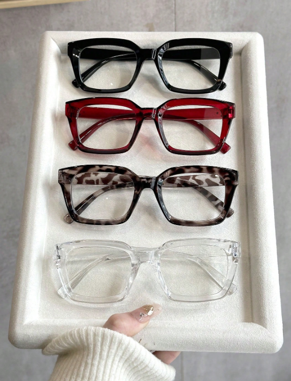 4pcs Women's Geometric Multi-Color Plastic Modern Minimalist Transparent Glasses, Suitable For Daily Life, Dates, Outings And Other Occasions