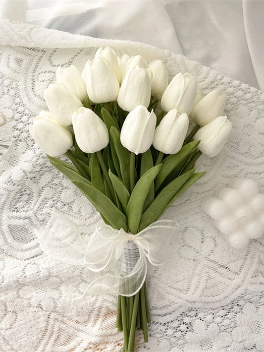 3pcs/6pcs Mini White Tulip Artificial Flowers, Wedding Home Decor, Realistic Fake Tulips Gifts Birthday Graduation