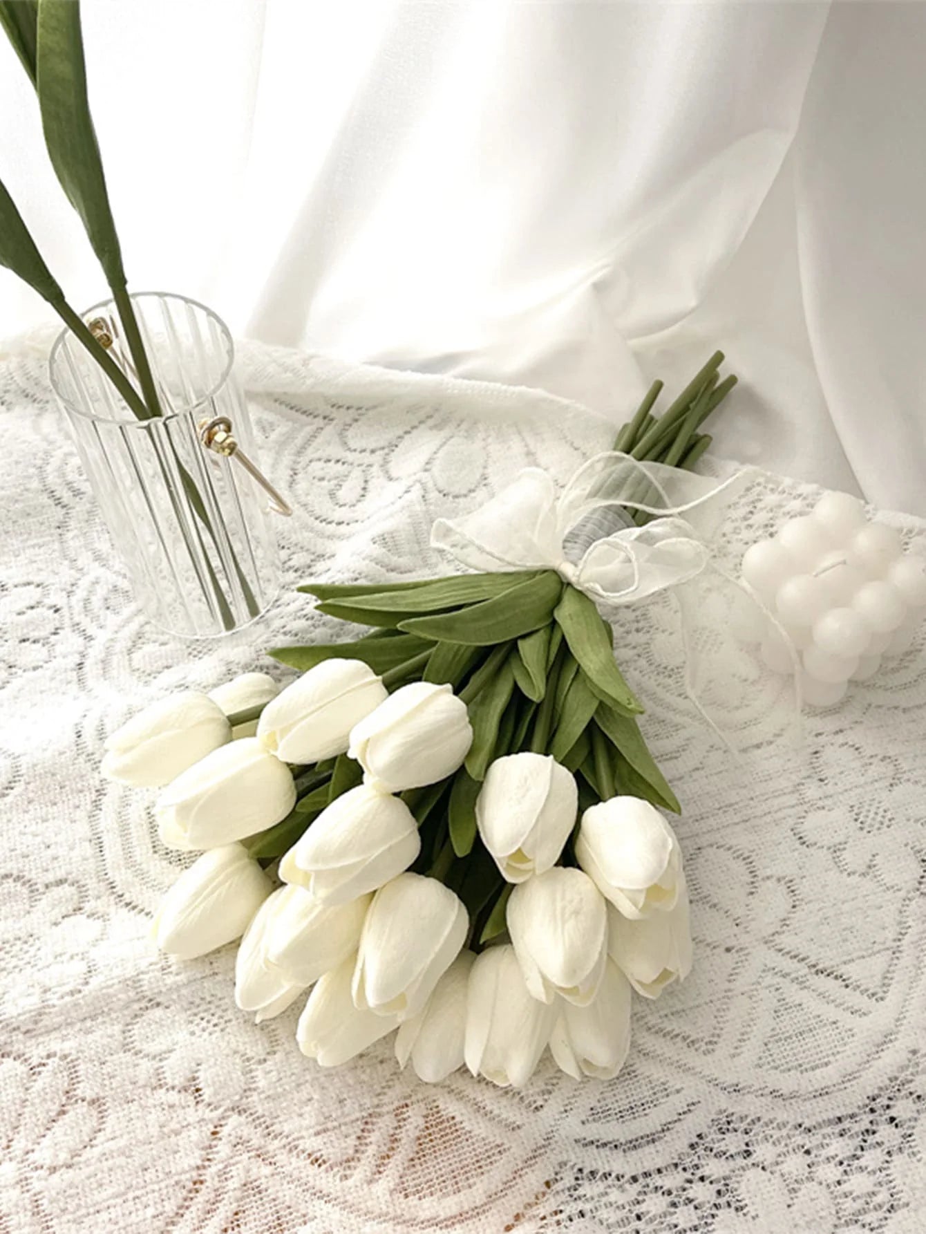 3pcs/6pcs Mini White Tulip Artificial Flowers, Wedding Home Decor, Realistic Fake Tulips Gifts Birthday Graduation