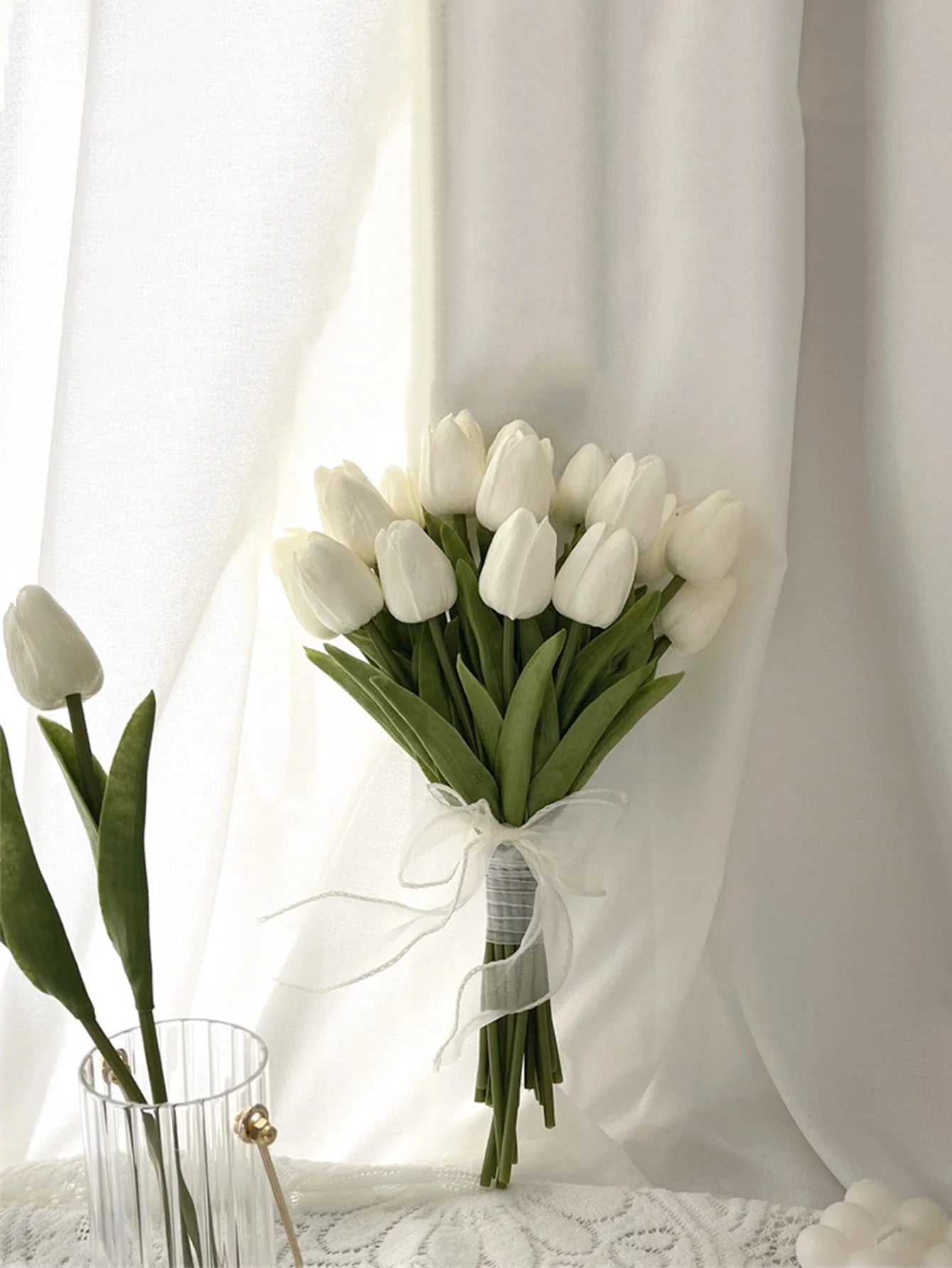3pcs/6pcs Mini White Tulip Artificial Flowers, Wedding Home Decor, Realistic Fake Tulips Gifts Birthday Graduation