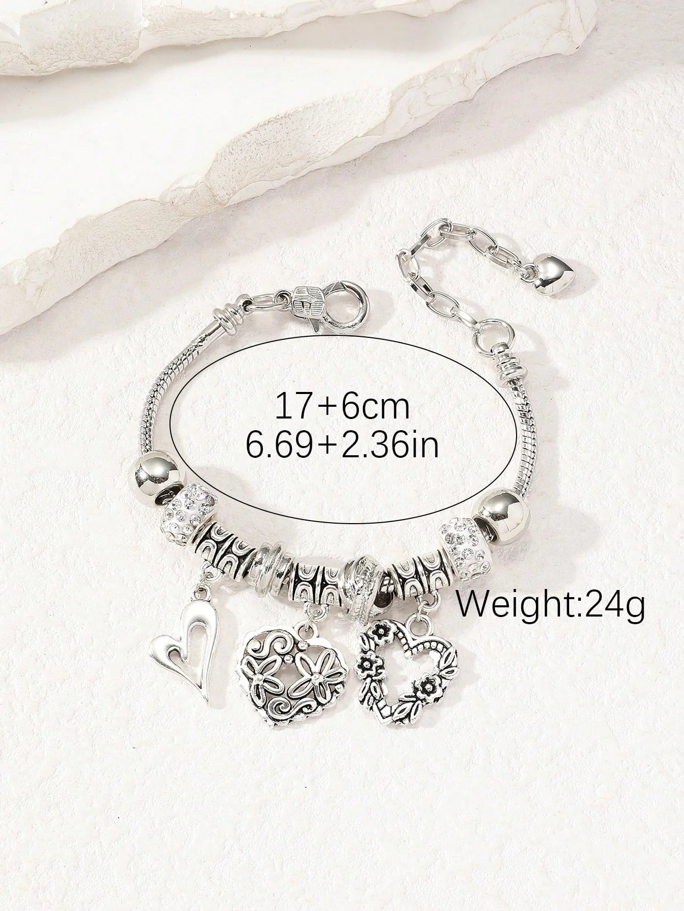 1pc Natural & Fresh Style Heart Beaded Open Bangle Bracelet For Women, Adjustable Size, Suitable For Daily Wear And Festival Accessory.