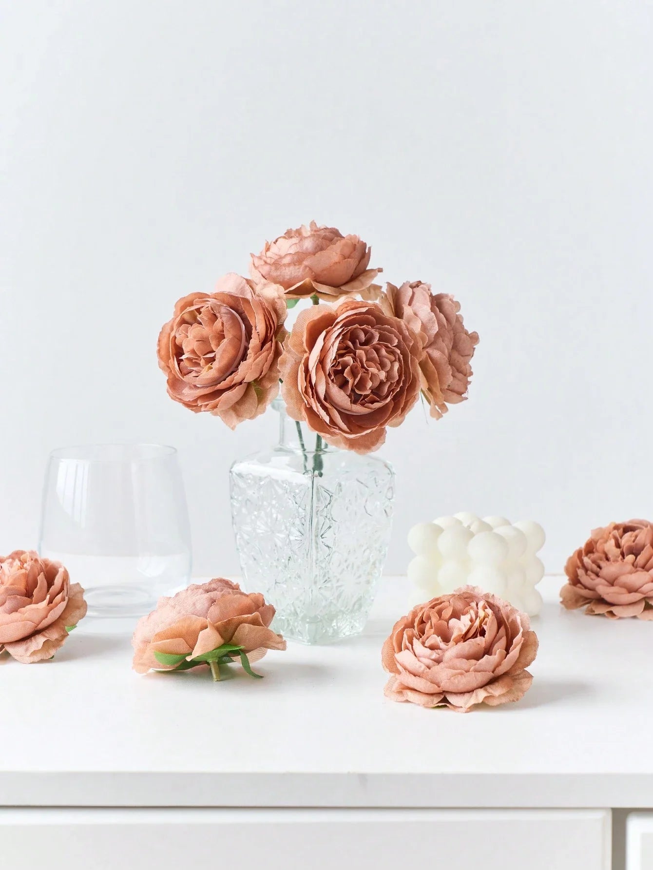 12/24pcs Artificial Peony Flowers Simulated Peony Flower Heads With Stems For Wedding Party Decoration, Cake Decoration And Home Living Room Table Centerpieces,Fake Plants,Fall Decor,Room,Desk,Garden Decor,Room Decoration Stuff