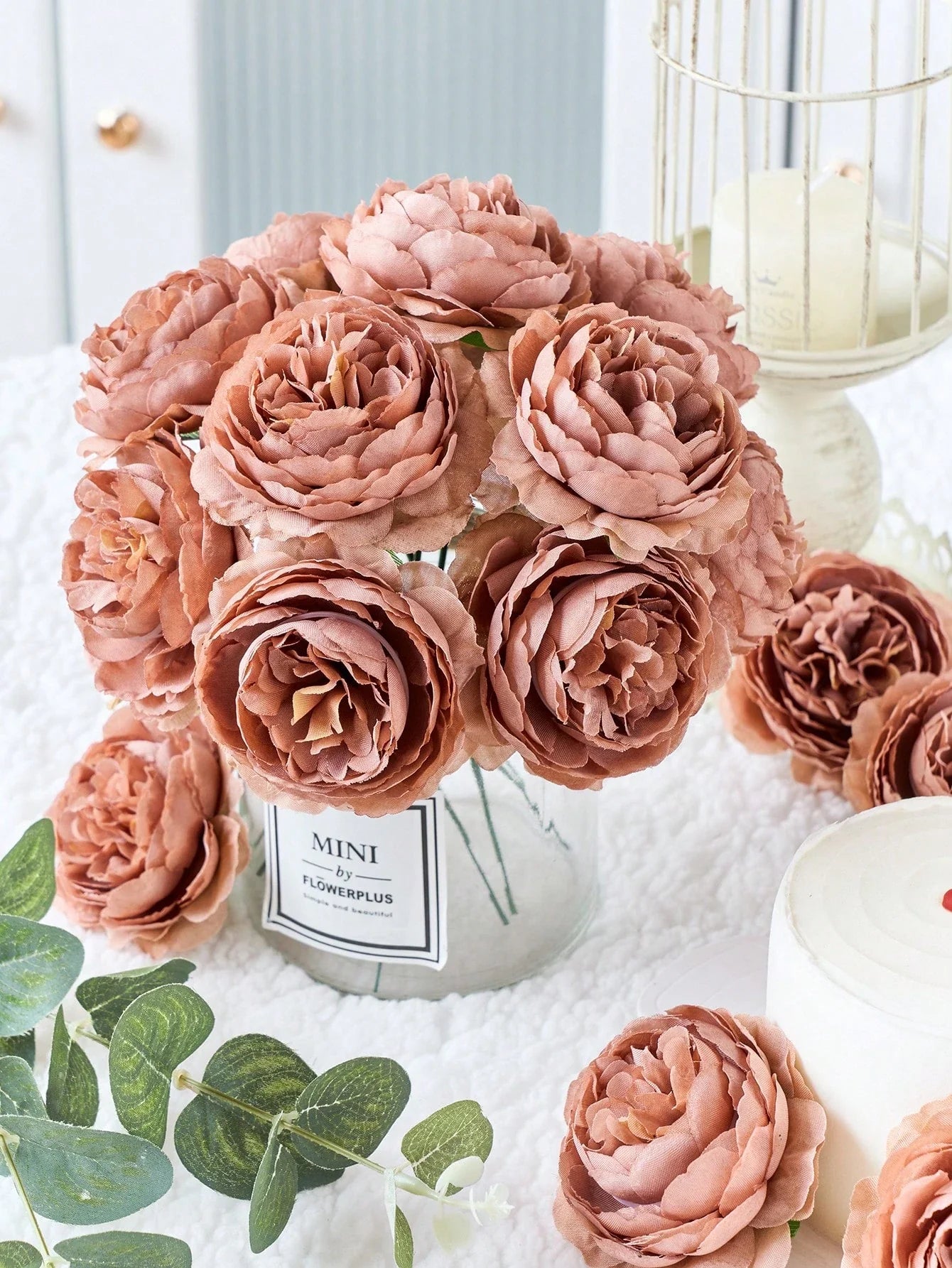 12/24pcs Artificial Peony Flowers Simulated Peony Flower Heads With Stems For Wedding Party Decoration, Cake Decoration And Home Living Room Table Centerpieces,Fake Plants,Fall Decor,Room,Desk,Garden Decor,Room Decoration Stuff
