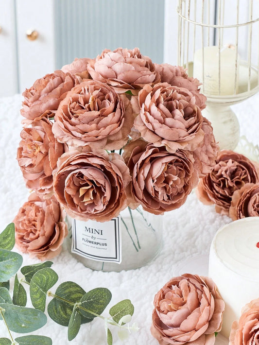 12/24pcs Artificial Peony Flowers Simulated Peony Flower Heads With Stems For Wedding Party Decoration, Cake Decoration And Home Living Room Table Centerpieces,Fake Plants,Fall Decor,Room,Desk,Garden Decor,Room Decoration Stuff