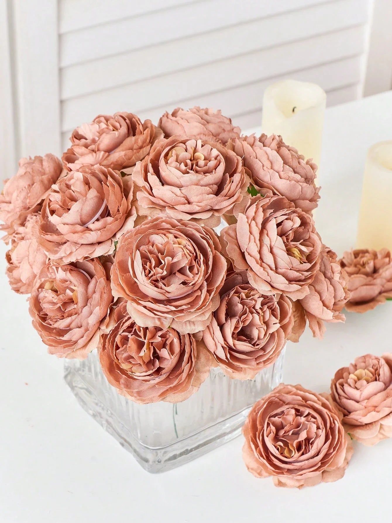 12/24pcs Artificial Peony Flowers Simulated Peony Flower Heads With Stems For Wedding Party Decoration, Cake Decoration And Home Living Room Table Centerpieces,Fake Plants,Fall Decor,Room,Desk,Garden Decor,Room Decoration Stuff