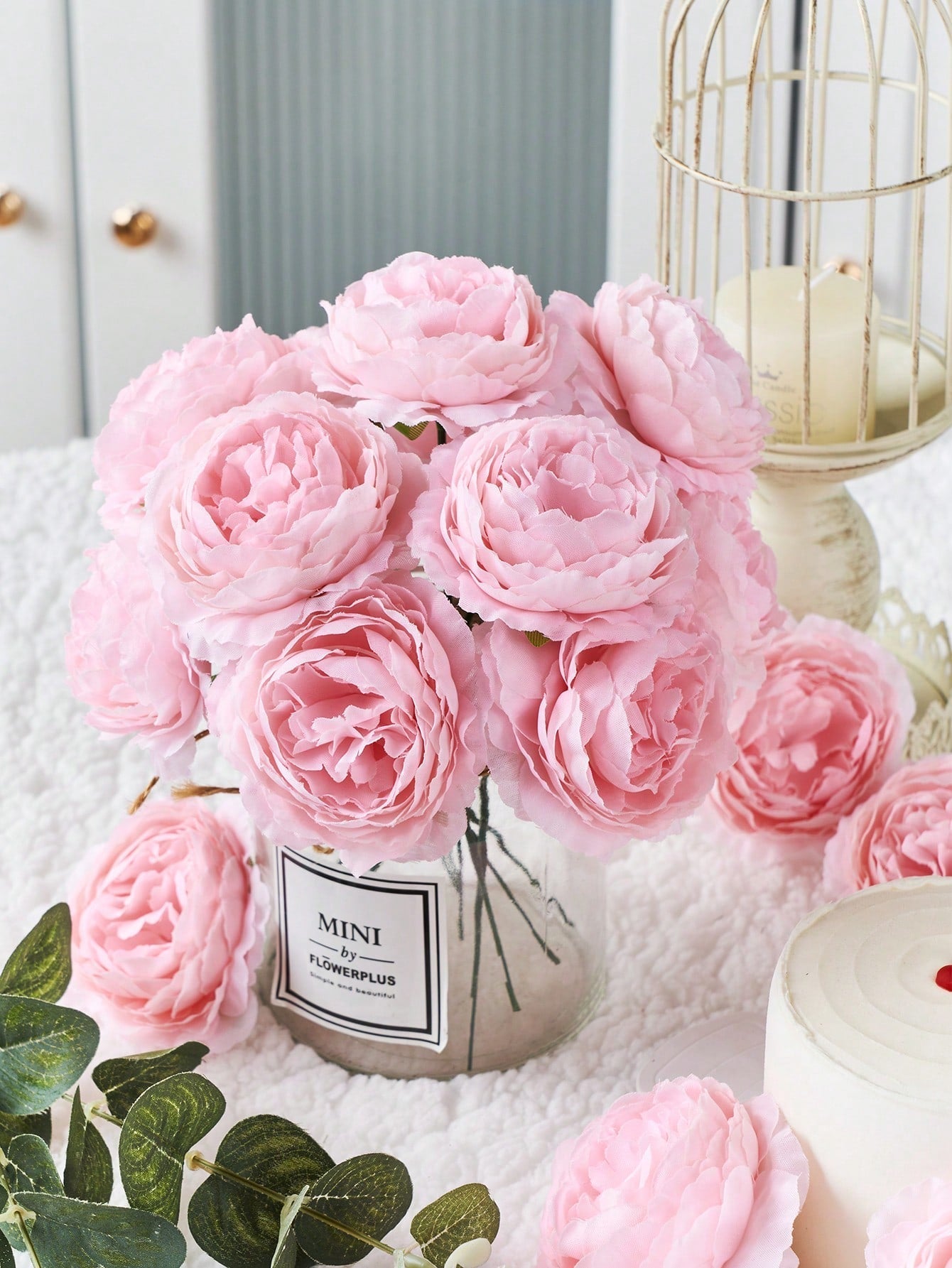 12/24pcs Artificial Peony Flowers Simulated Peony Flower Heads With Stems For Wedding Party Decoration, Cake Decoration And Home Living Room Table Centerpieces,Fake Plants,Fall Decor,Room,Desk,Garden Decor,Room Decoration Stuff