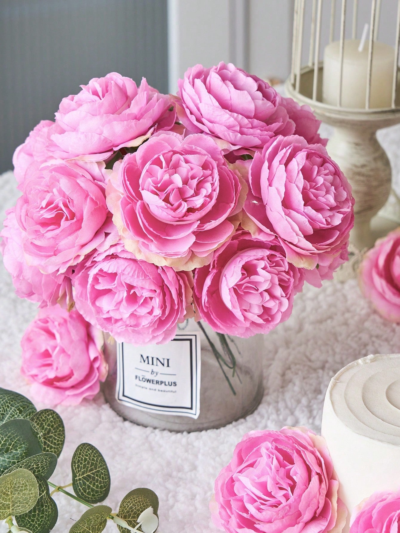 12/24pcs Artificial Peony Flowers Simulated Peony Flower Heads With Stems For Wedding Party Decoration, Cake Decoration And Home Living Room Table Centerpieces,Fake Plants,Fall Decor,Room,Desk,Garden Decor,Room Decoration Stuff