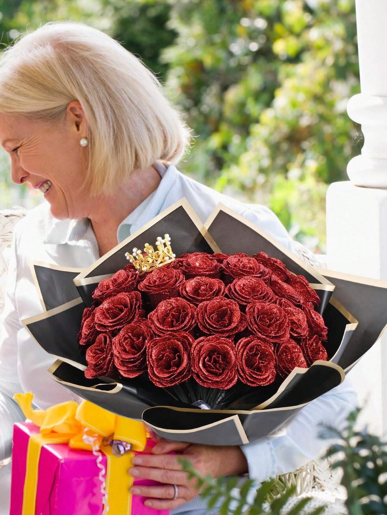 MEHELANY 12pcs 2.76 Inch Glitter Rose Bouquet, DIY Artificial Glitter Flower Bouquet, Red Fake Flowers, Artificial Roses, Everlasting Shiny Artificial Rose Bouquet, Suitable For Anniversary, Engagement, Wedding Gift, Home Decor, Office Kitchen Decor, Part