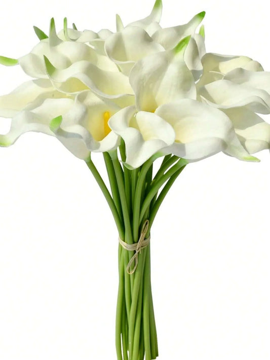 5/10/20pcs White Artificial Flowers, Silk Calla Lily And Lily 13.4", For Mother's Day, Easter, Home, Kitchen And Weddings