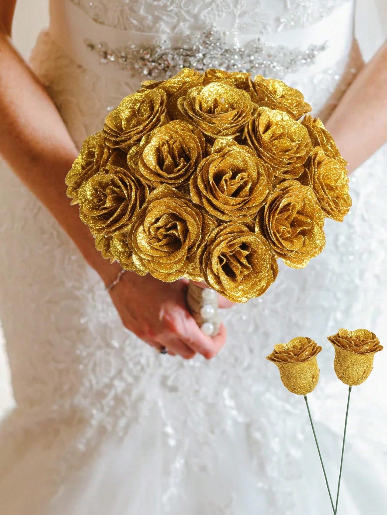 MEHELANY 12pcs 2.76 Inch Glitter Rose Bouquet, DIY Artificial Glitter Flower Bouquet, Red Fake Flowers, Artificial Roses, Everlasting Shiny Artificial Rose Bouquet, Suitable For Anniversary, Engagement, Wedding Gift, Home Decor, Office Kitchen Decor, Part