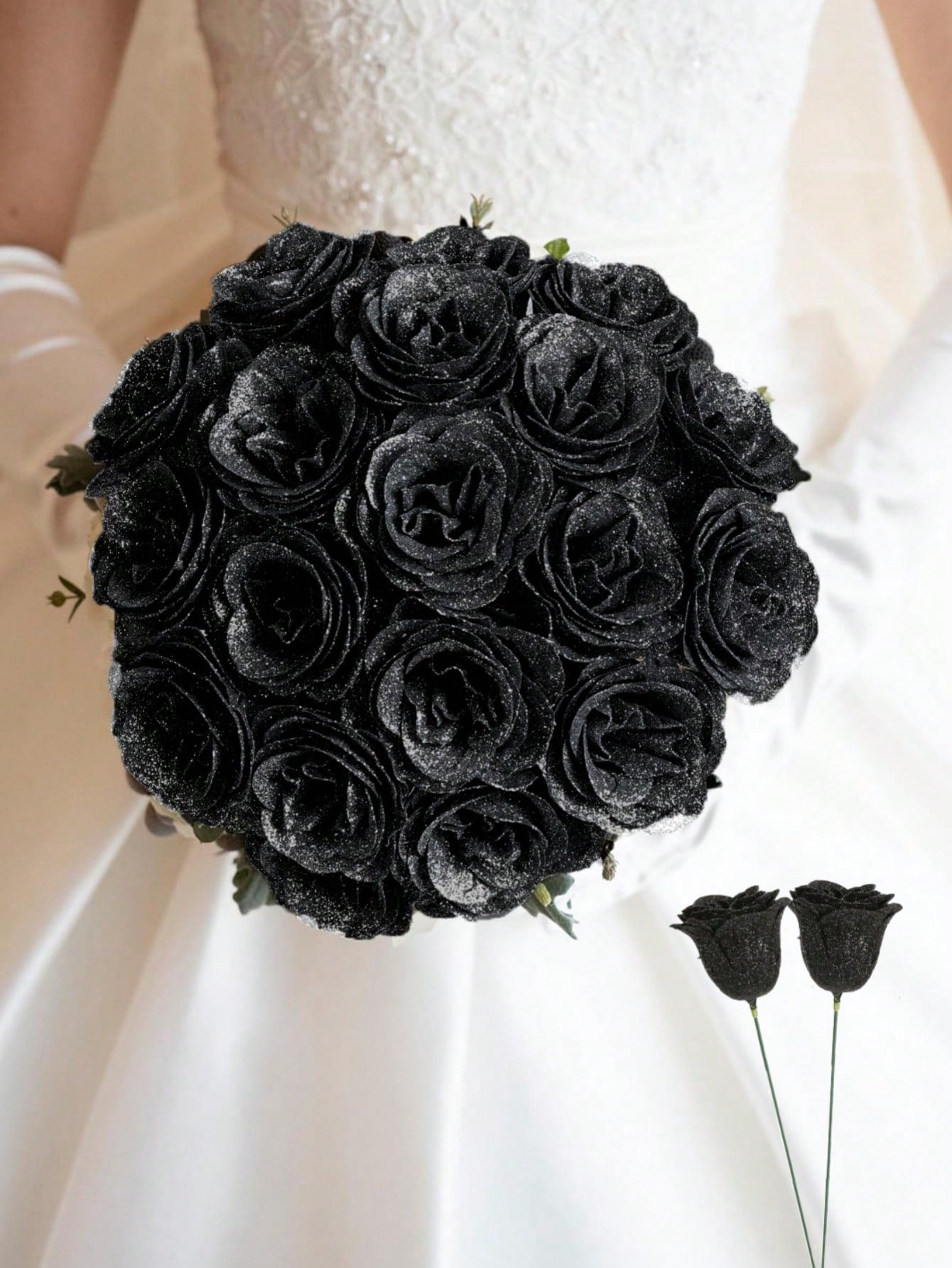 MEHELANY 12pcs 2.76 Inch Glitter Rose Bouquet, DIY Artificial Glitter Flower Bouquet, Red Fake Flowers, Artificial Roses, Everlasting Shiny Artificial Rose Bouquet, Suitable For Anniversary, Engagement, Wedding Gift, Home Decor, Office Kitchen Decor, Part