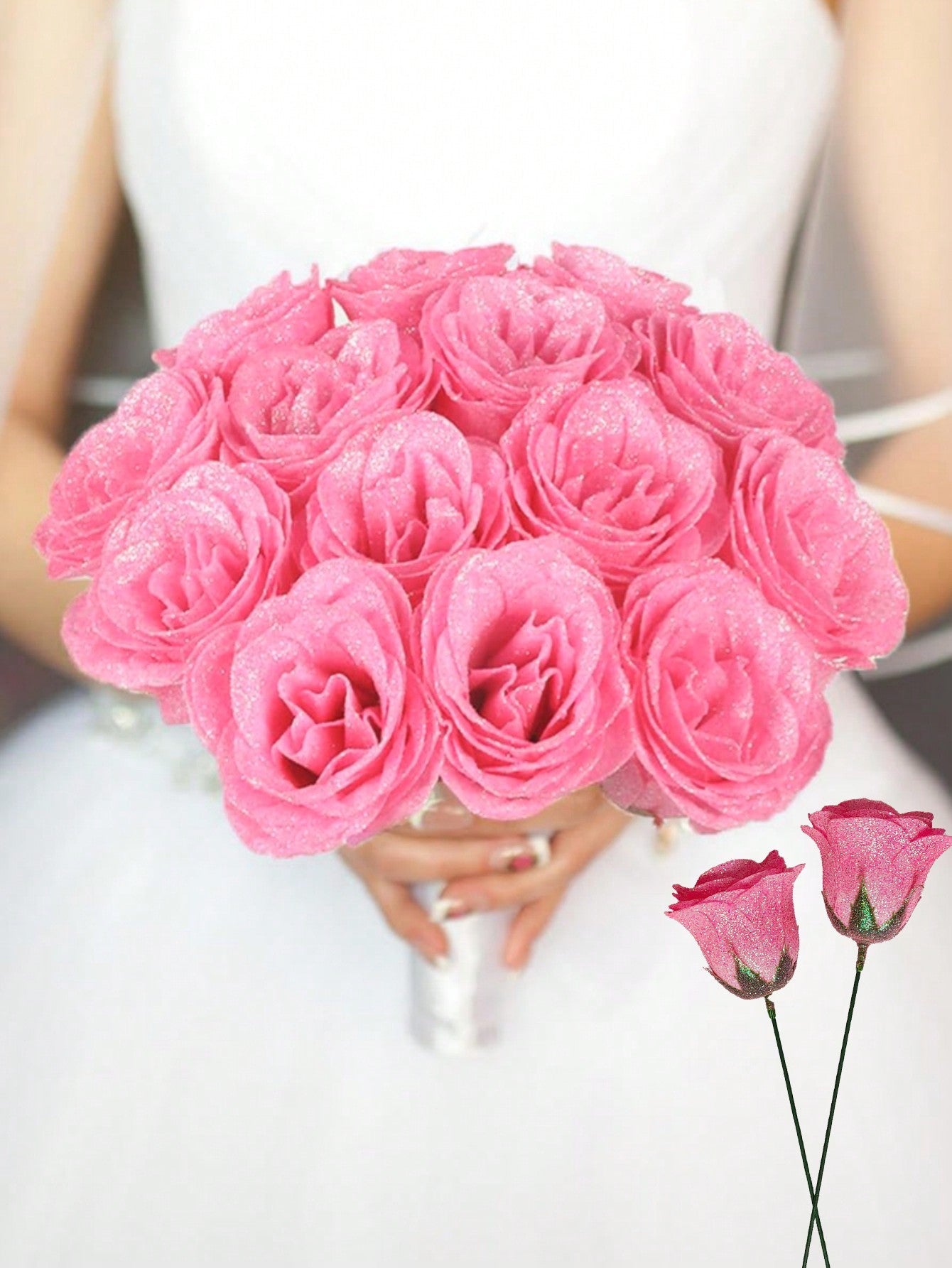 MEHELANY 12pcs 2.76 Inch Glitter Rose Bouquet, DIY Artificial Glitter Flower Bouquet, Red Fake Flowers, Artificial Roses, Everlasting Shiny Artificial Rose Bouquet, Suitable For Anniversary, Engagement, Wedding Gift, Home Decor, Office Kitchen Decor, Part