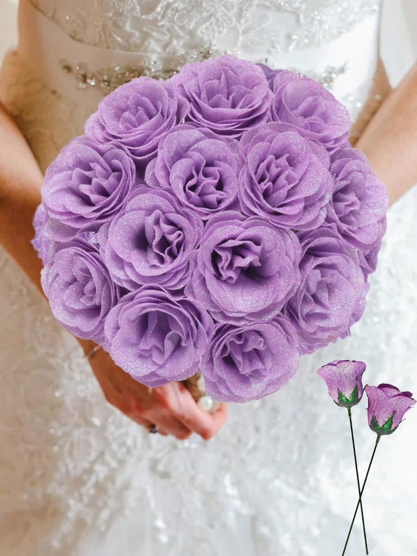 MEHELANY 12pcs 2.76 Inch Glitter Rose Bouquet, DIY Artificial Glitter Flower Bouquet, Red Fake Flowers, Artificial Roses, Everlasting Shiny Artificial Rose Bouquet, Suitable For Anniversary, Engagement, Wedding Gift, Home Decor, Office Kitchen Decor, Part