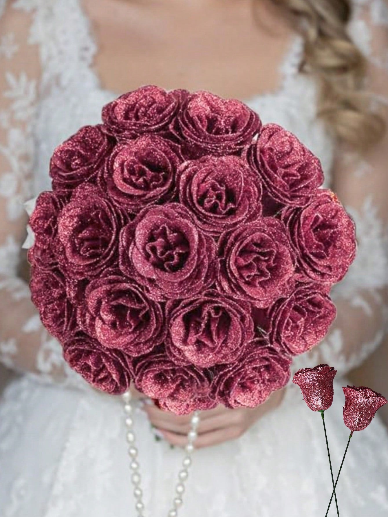 MEHELANY 12pcs 2.76 Inch Glitter Rose Bouquet, DIY Artificial Glitter Flower Bouquet, Red Fake Flowers, Artificial Roses, Everlasting Shiny Artificial Rose Bouquet, Suitable For Anniversary, Engagement, Wedding Gift, Home Decor, Office Kitchen Decor, Part