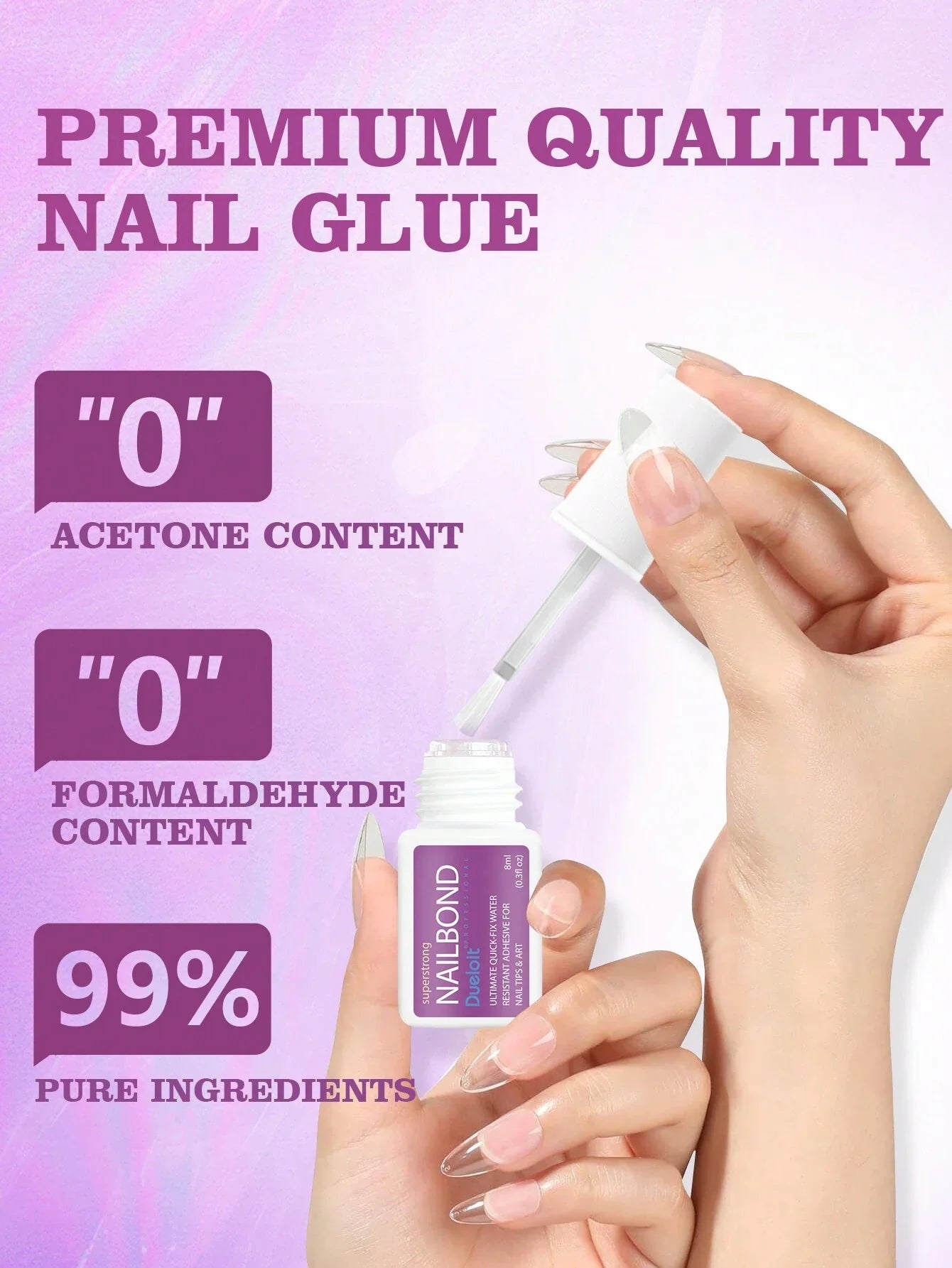 Extra Strong Brush-On Nail Glue For Acrylic Nails, Nail Tips & Press-On Nails (8ml) With File For Glue-On Fake Nails, Fix Broken Nail Repair. Acrylic Nail Glue Nail Bond Nail Glue Gel