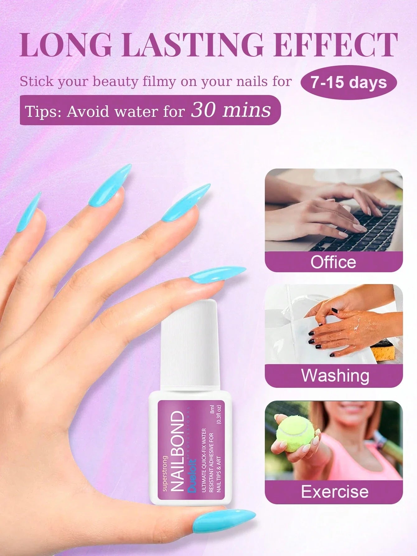 Extra Strong Brush-On Nail Glue For Acrylic Nails, Nail Tips & Press-On Nails (8ml) With File For Glue-On Fake Nails, Fix Broken Nail Repair. Acrylic Nail Glue Nail Bond Nail Glue Gel