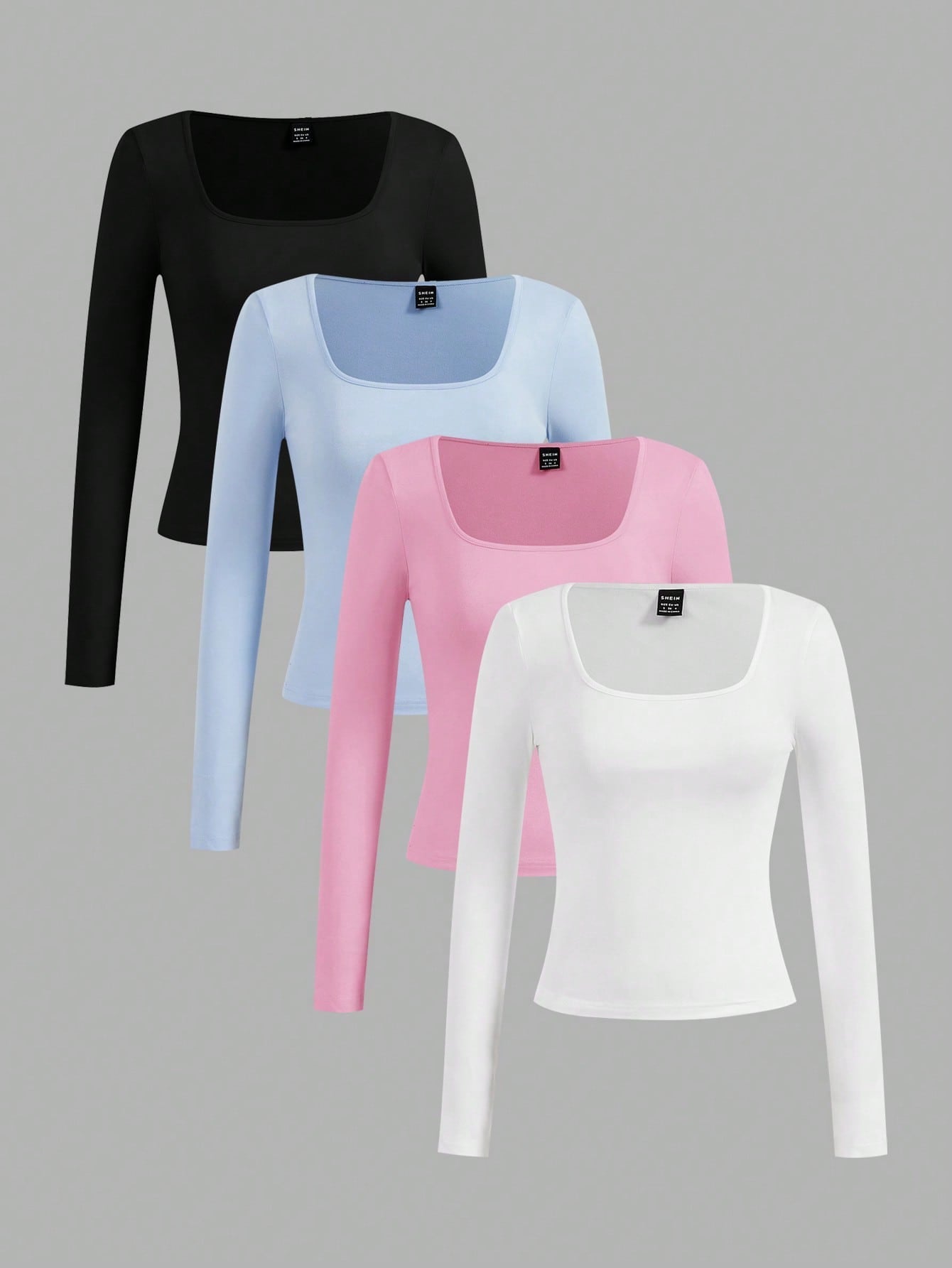 SHEIN Essnce 4pcs/Set Casual Solid Color Versatile Crew Neck Long Sleeve T-Shirts For Women, Suitable For Autumn/Winter,Fall