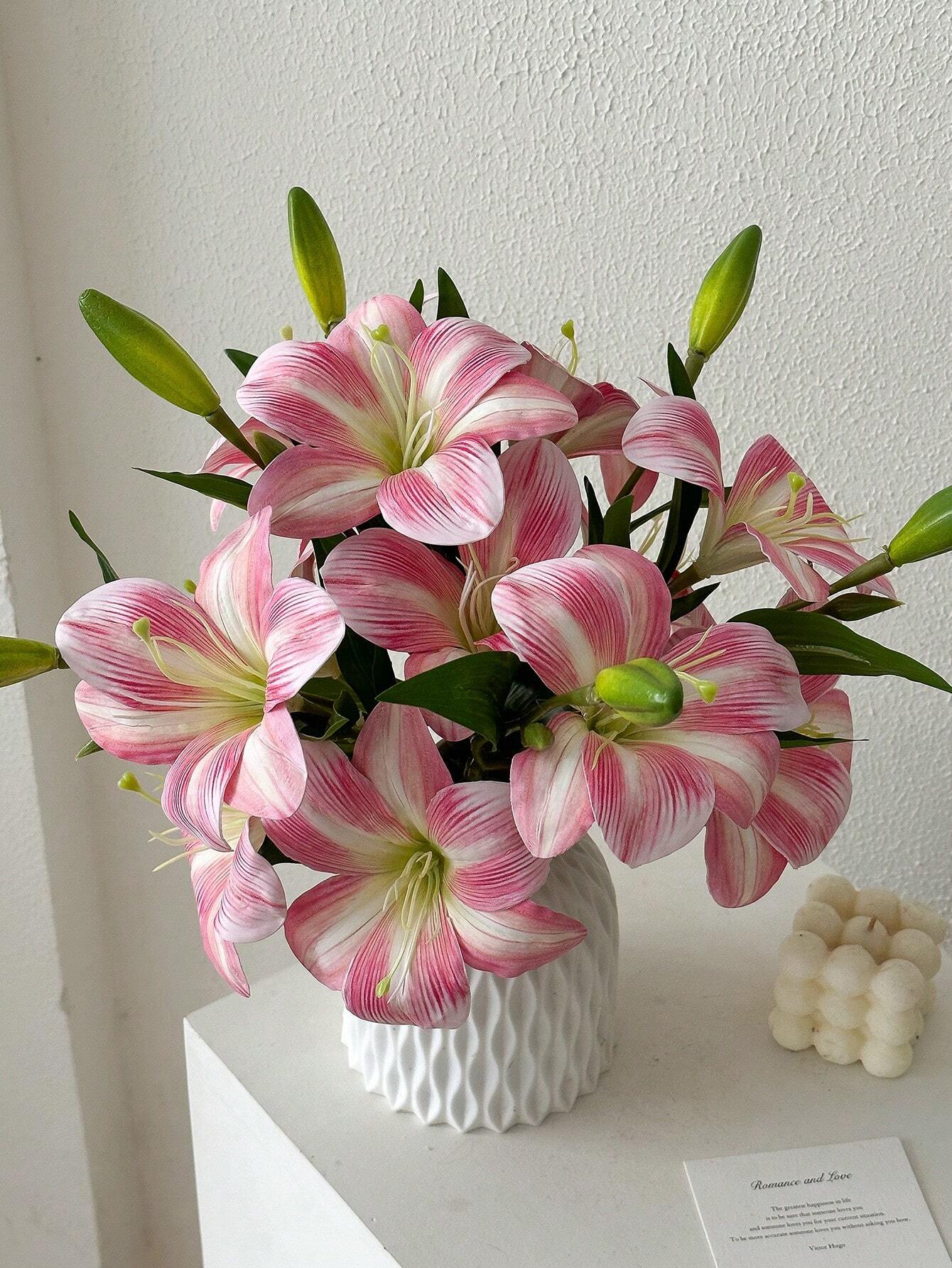 1/2pcs Lily Artificial Flower Fake Flower Decoration Bedroom Living Room Dresser Artificial Flower Interior Decoration Fake Flower Day Lily Flower Pink/Blue/White, Valentine's Day, Gift Gifts Birthday Graduation