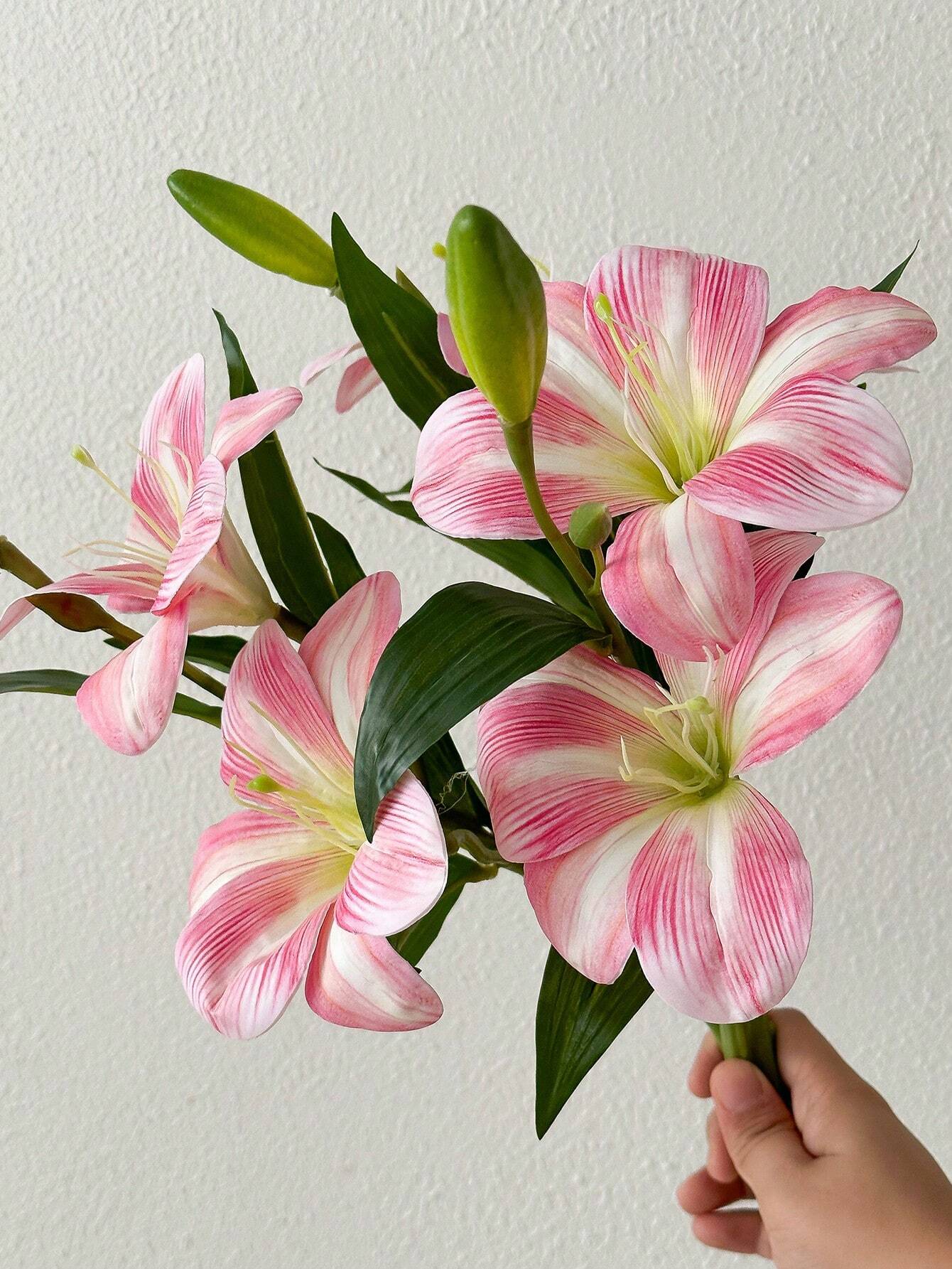 1/2pcs Lily Artificial Flower Fake Flower Decoration Bedroom Living Room Dresser Artificial Flower Interior Decoration Fake Flower Day Lily Flower Pink/Blue/White, Valentine's Day, Gift Gifts Birthday Graduation