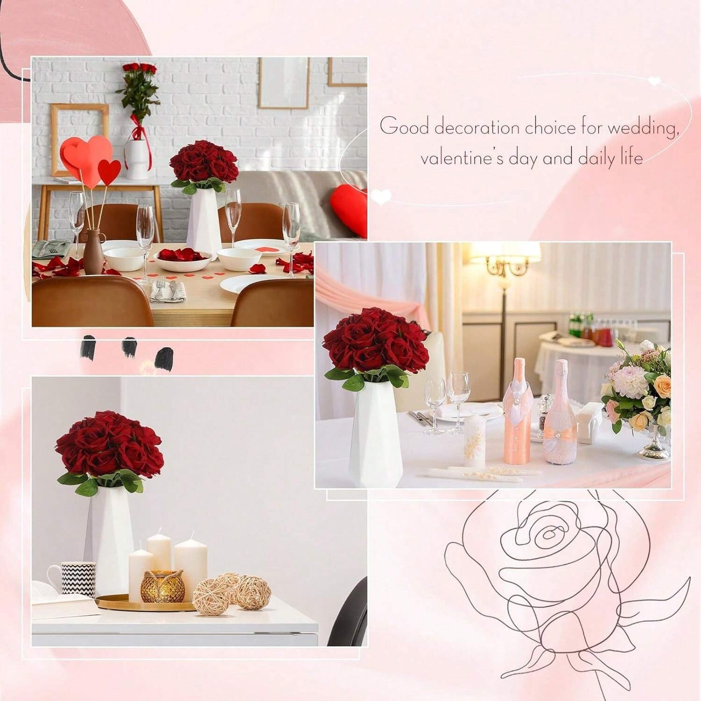 1pc/5pcs/10pcs/12pcs/20pcs Burgundy 20-Inch Artificial Roses, Premium Fake Roses, Suitable For Home Decor, Room Decor, Dining Table Decor, Wedding Decor, Bridal Bouquet, Wrist Corsage, Flower Arrangement Materials
