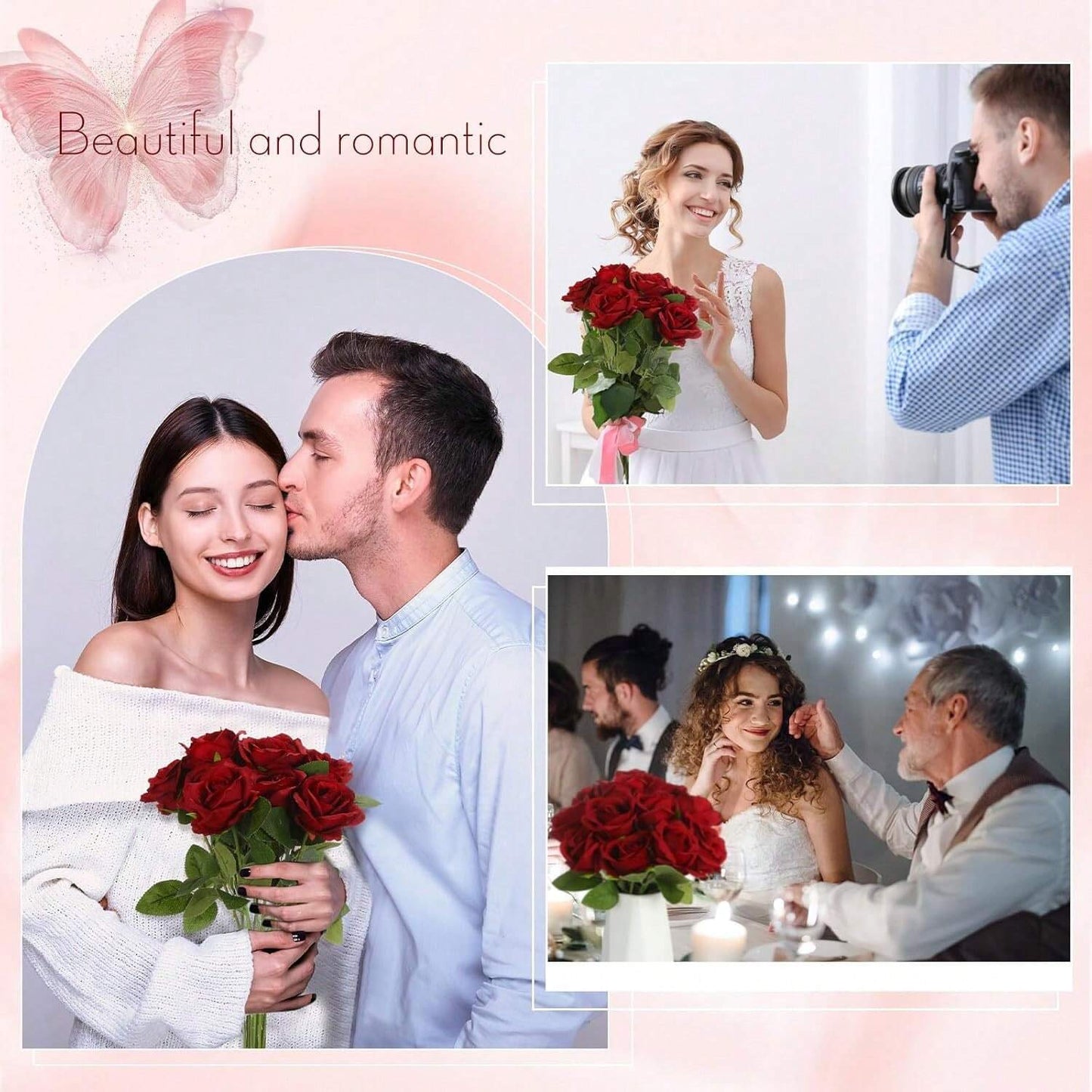1pc/5pcs/10pcs/12pcs/20pcs Burgundy 20-Inch Artificial Roses, Premium Fake Roses, Suitable For Home Decor, Room Decor, Dining Table Decor, Wedding Decor, Bridal Bouquet, Wrist Corsage, Flower Arrangement Materials