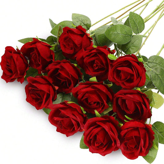 1pc/5pcs/10pcs/12pcs/20pcs Burgundy 20-Inch Artificial Roses, Premium Fake Roses, Suitable For Home Decor, Room Decor, Dining Table Decor, Wedding Decor, Bridal Bouquet, Wrist Corsage, Flower Arrangement Materials