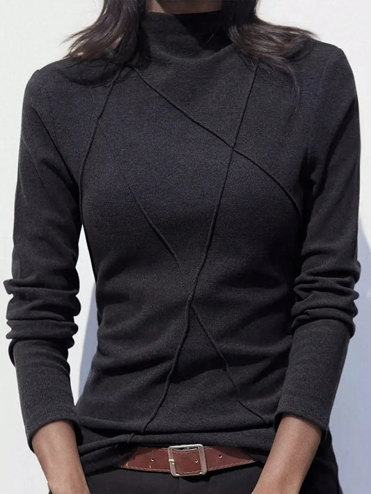 Velvet Patchwork Crew Neck Thermal Undershirt, Layering Top For Women, Autumn/Winter 2024