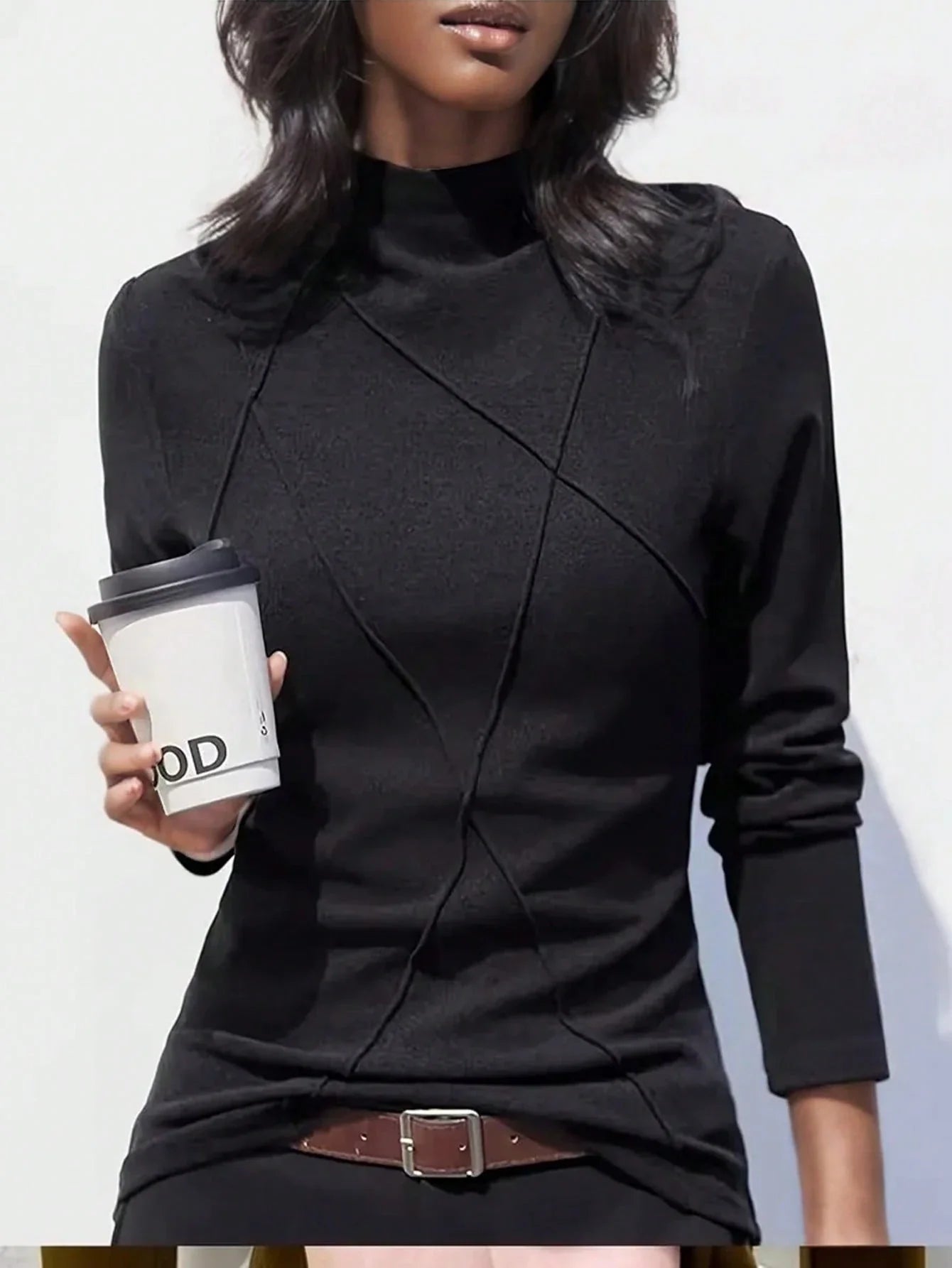 Velvet Patchwork Crew Neck Thermal Undershirt, Layering Top For Women, Autumn/Winter 2024