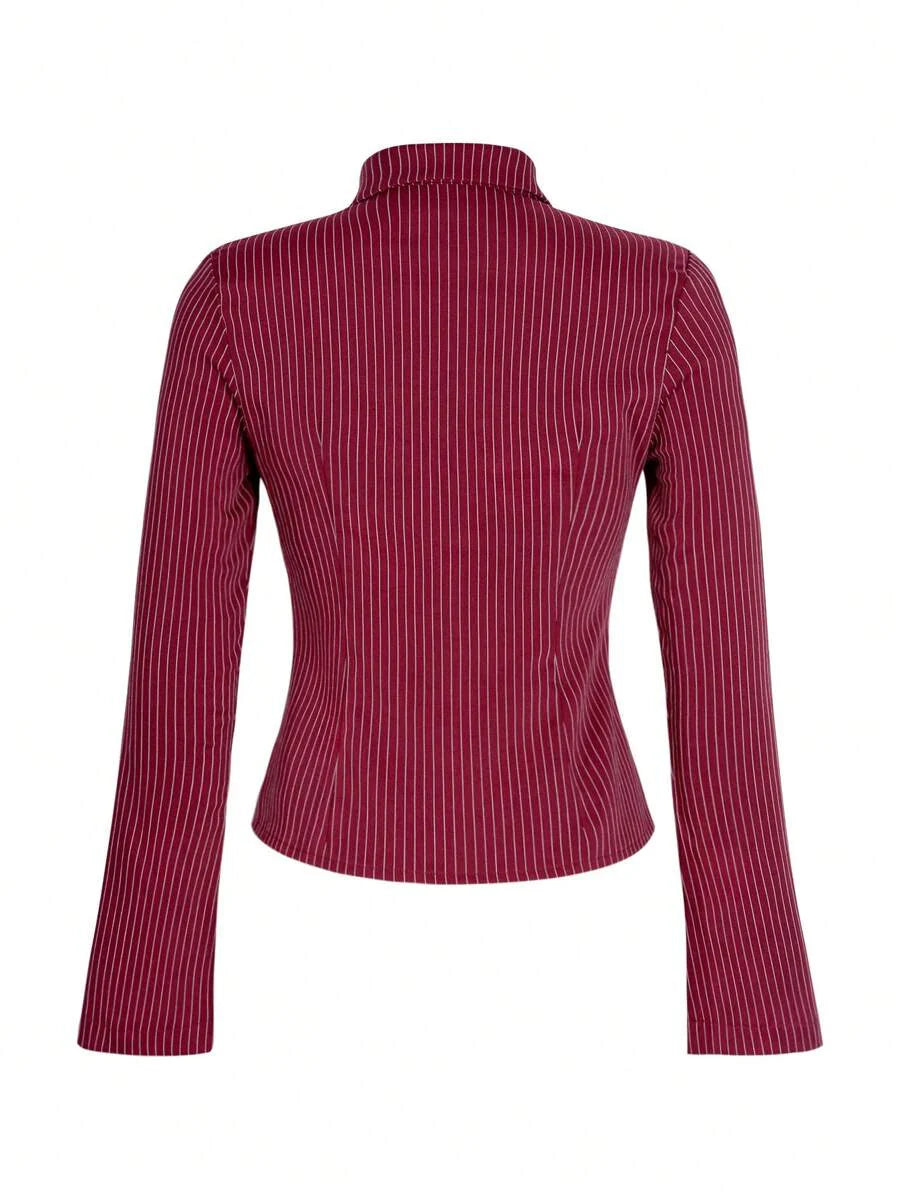 Women Striped Long Sleeve Work Shirt