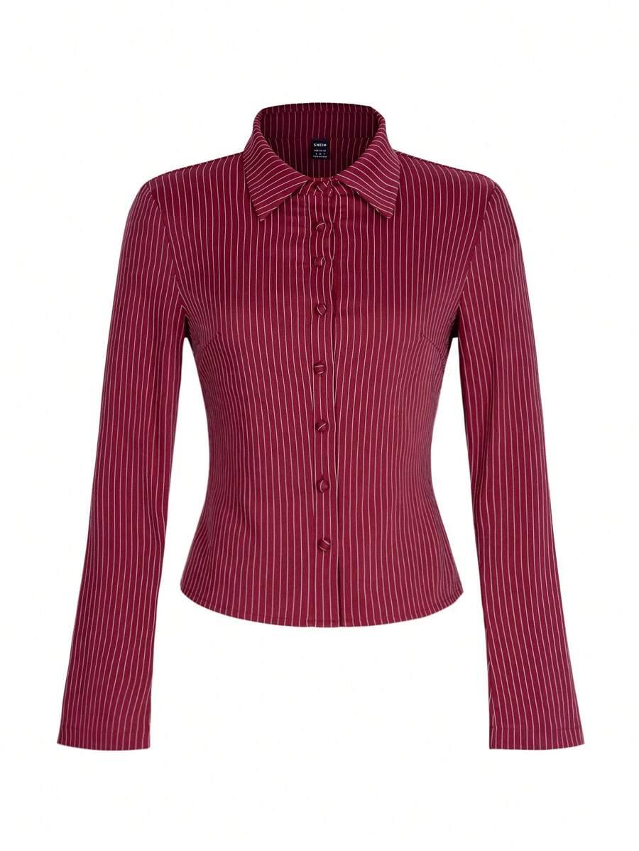 Women Striped Long Sleeve Work Shirt