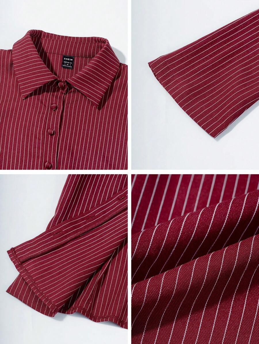 Women Striped Long Sleeve Work Shirt