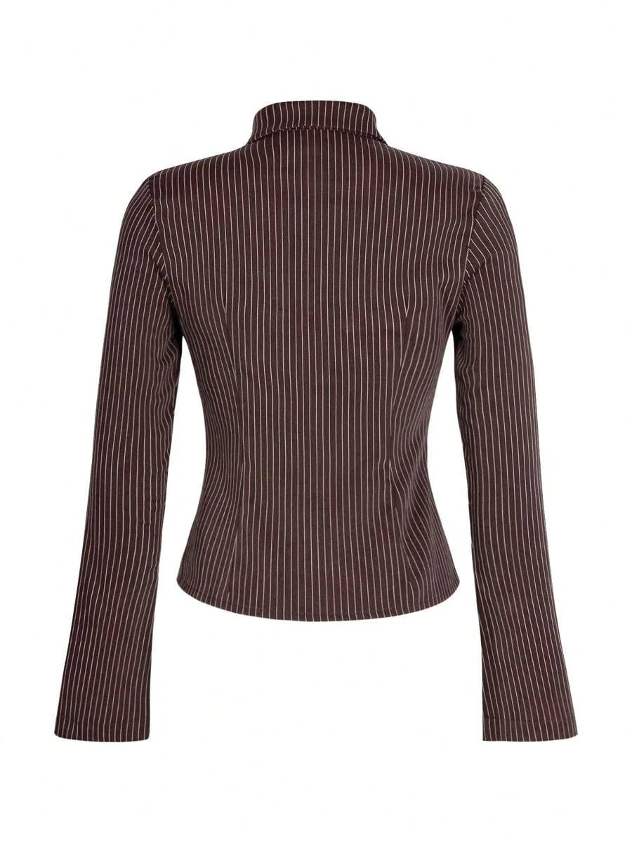 Women Striped Long Sleeve Work Shirt