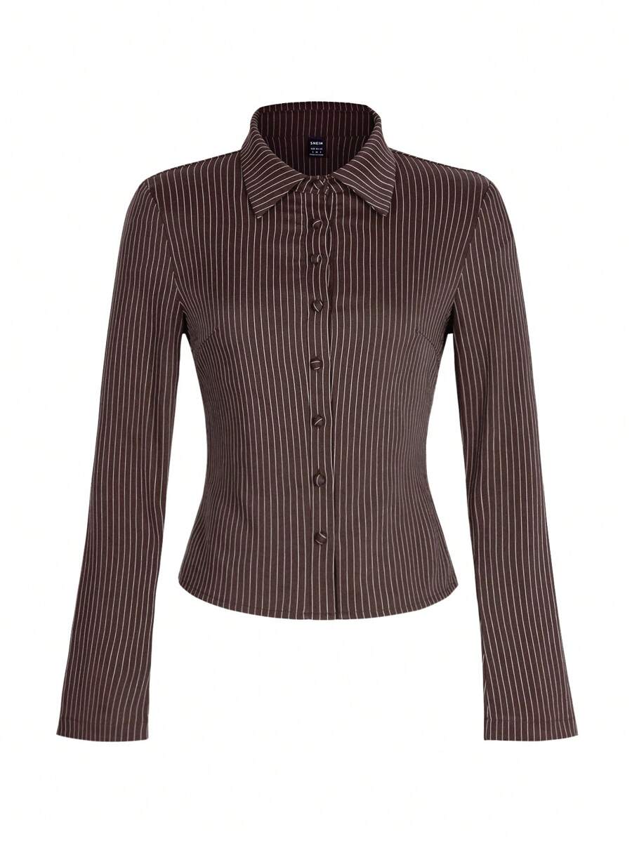 Women Striped Long Sleeve Work Shirt