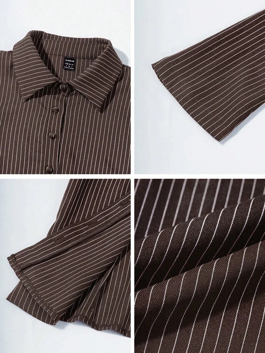 Women Striped Long Sleeve Work Shirt