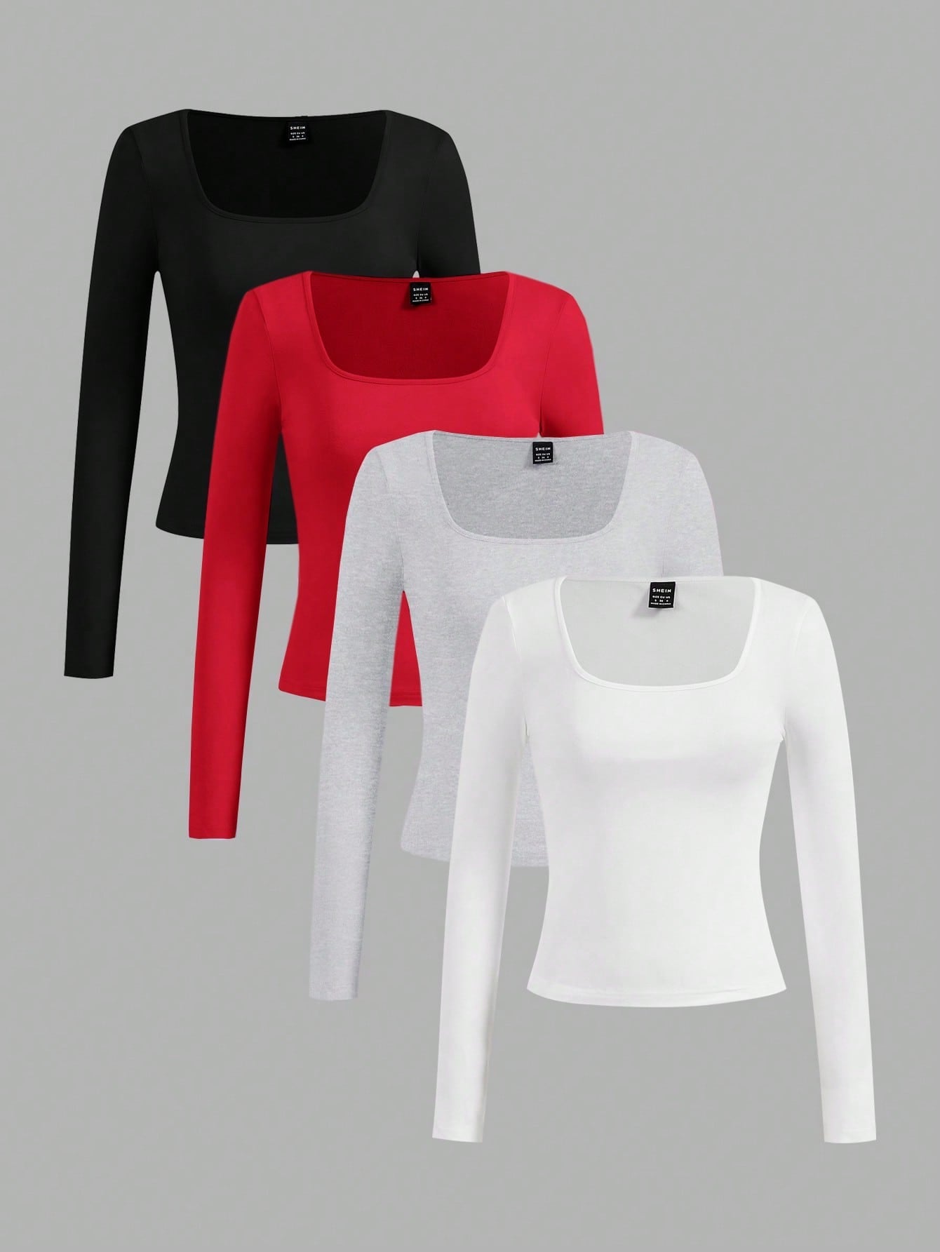 SHEIN Essnce 4pcs/Set Casual Solid Color Versatile Crew Neck Long Sleeve T-Shirts For Women, Suitable For Autumn/Winter,Fall