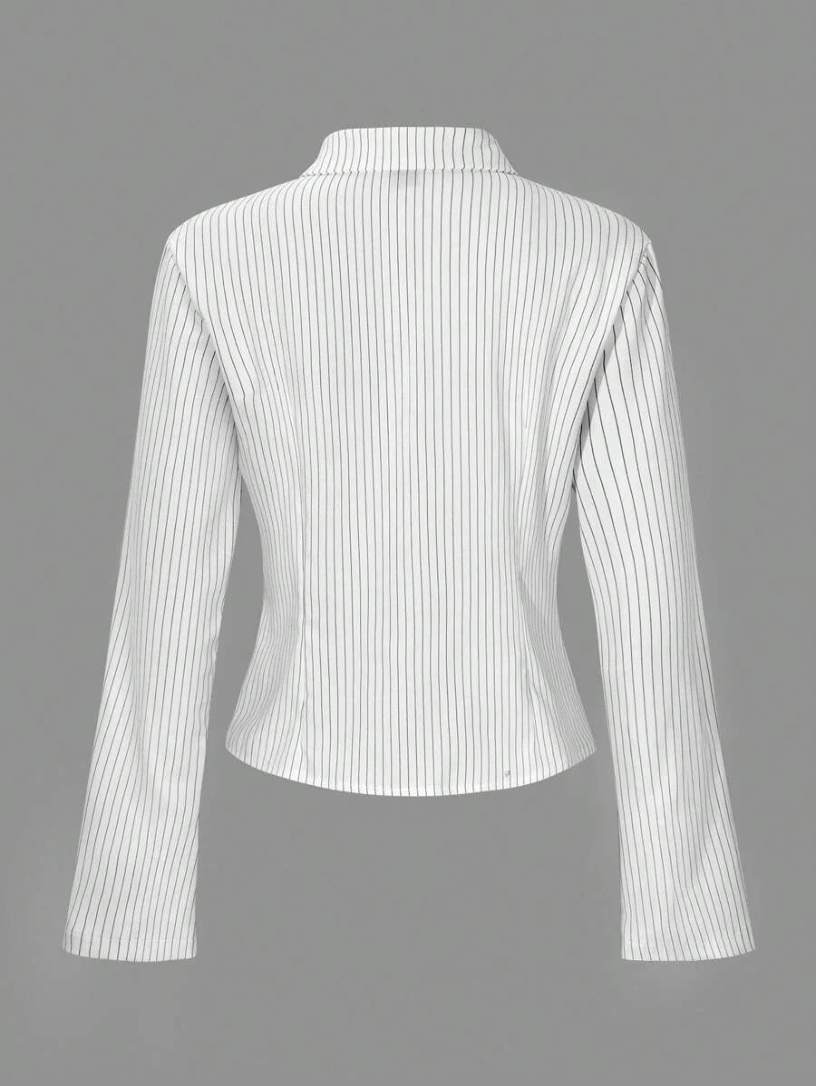 Women Striped Long Sleeve Work Shirt