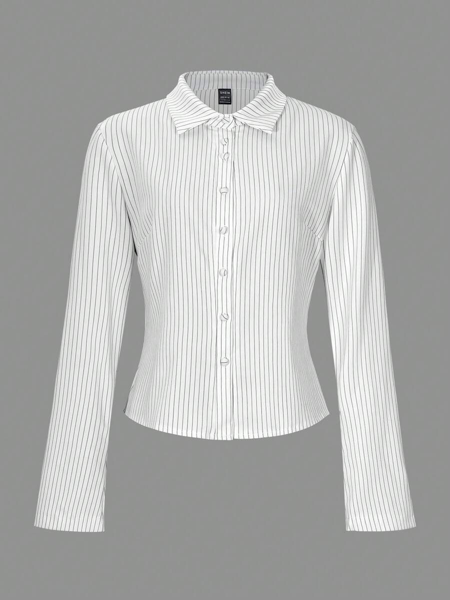 Women Striped Long Sleeve Work Shirt