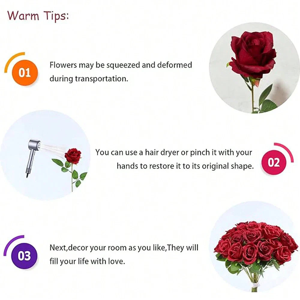 100pcs Artificial Deep Red Roses, Lifelike Flowers, Suitable For DIY Wedding Bouquets, Tabletop Decor, Bridal Shower, Valentine's Day Decoration, Baby Shower, Home Decor, Living Room, Dining Table, Wall, Garden, Wreath, Bedroom Decoration, Etc.