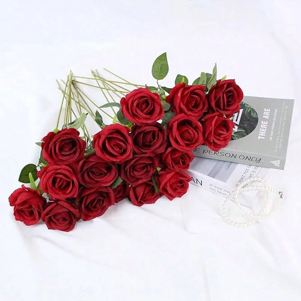 100pcs Artificial Deep Red Roses, Lifelike Flowers, Suitable For DIY Wedding Bouquets, Tabletop Decor, Bridal Shower, Valentine's Day Decoration, Baby Shower, Home Decor, Living Room, Dining Table, Wall, Garden, Wreath, Bedroom Decoration, Etc.