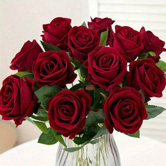 100pcs Artificial Deep Red Roses, Lifelike Flowers, Suitable For DIY Wedding Bouquets, Tabletop Decor, Bridal Shower, Valentine's Day Decoration, Baby Shower, Home Decor, Living Room, Dining Table, Wall, Garden, Wreath, Bedroom Decoration, Etc.