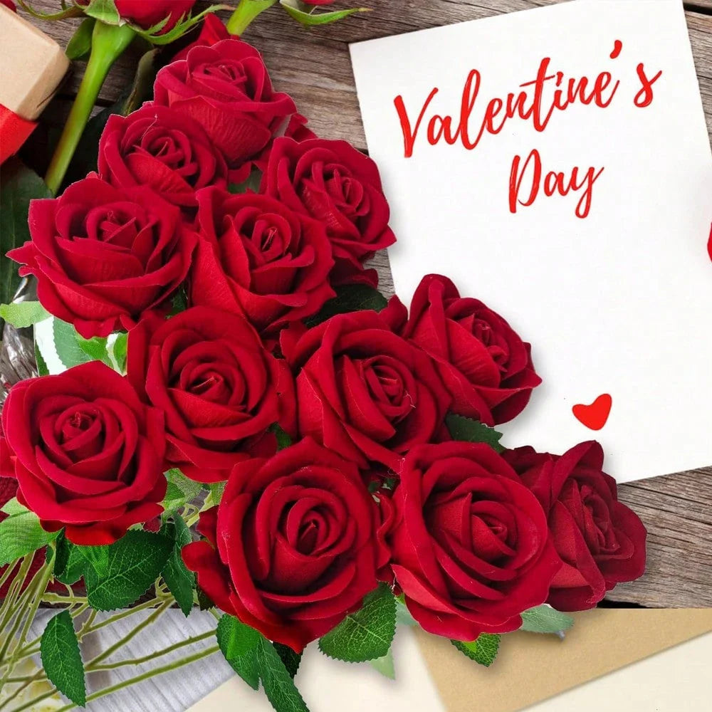 100pcs Artificial Deep Red Roses, Lifelike Flowers, Suitable For DIY Wedding Bouquets, Tabletop Decor, Bridal Shower, Valentine's Day Decoration, Baby Shower, Home Decor, Living Room, Dining Table, Wall, Garden, Wreath, Bedroom Decoration, Etc.