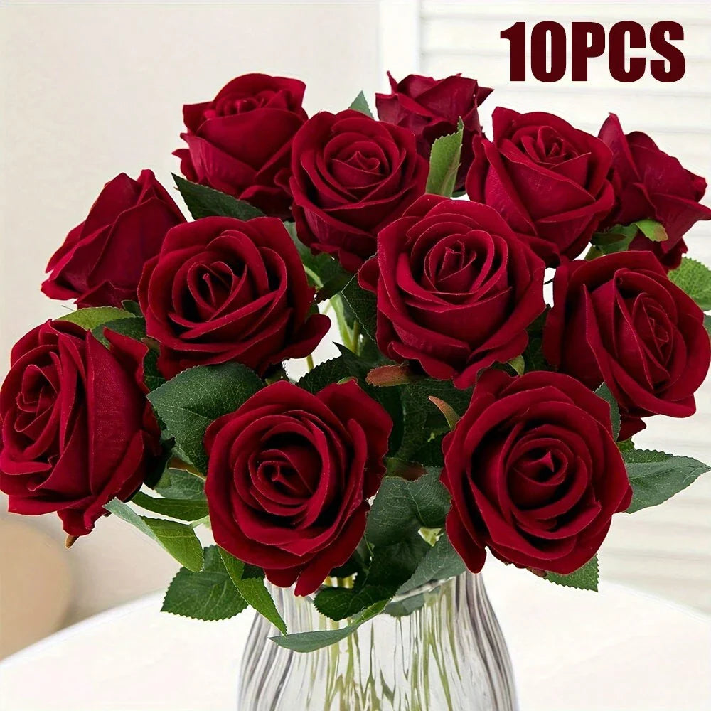100pcs Artificial Deep Red Roses, Lifelike Flowers, Suitable For DIY Wedding Bouquets, Tabletop Decor, Bridal Shower, Valentine's Day Decoration, Baby Shower, Home Decor, Living Room, Dining Table, Wall, Garden, Wreath, Bedroom Decoration, Etc.