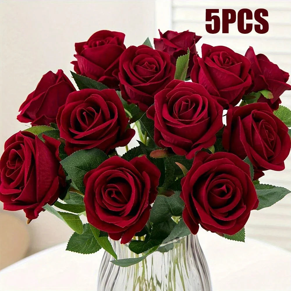 100pcs Artificial Deep Red Roses, Lifelike Flowers, Suitable For DIY Wedding Bouquets, Tabletop Decor, Bridal Shower, Valentine's Day Decoration, Baby Shower, Home Decor, Living Room, Dining Table, Wall, Garden, Wreath, Bedroom Decoration, Etc.