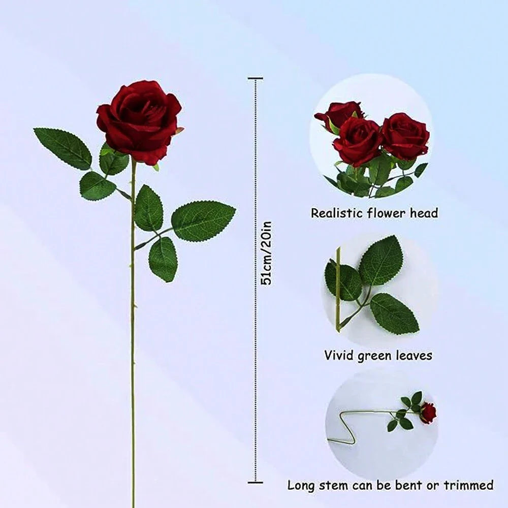 100pcs Artificial Deep Red Roses, Lifelike Flowers, Suitable For DIY Wedding Bouquets, Tabletop Decor, Bridal Shower, Valentine's Day Decoration, Baby Shower, Home Decor, Living Room, Dining Table, Wall, Garden, Wreath, Bedroom Decoration, Etc.