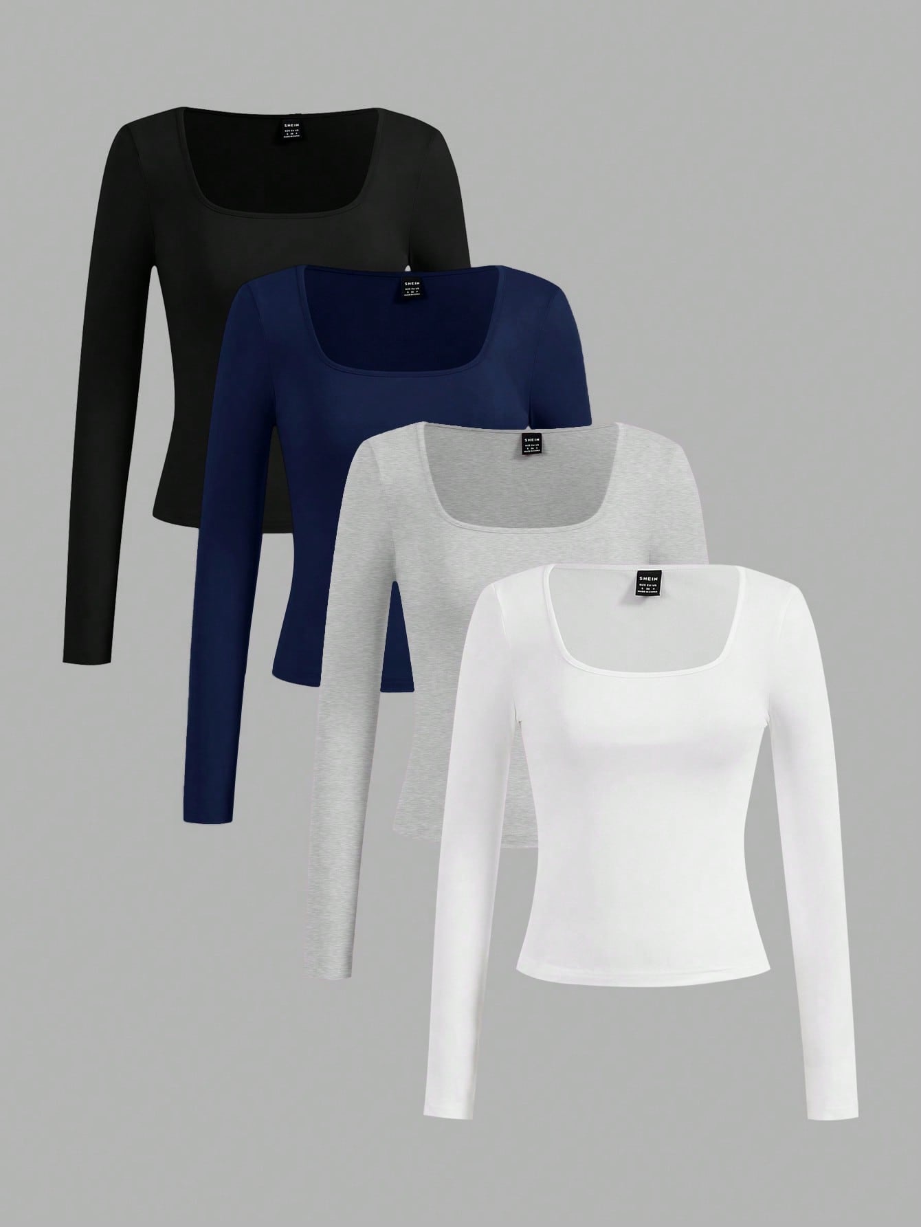 SHEIN Essnce 4pcs/Set Casual Solid Color Versatile Crew Neck Long Sleeve T-Shirts For Women, Suitable For Autumn/Winter,Fall