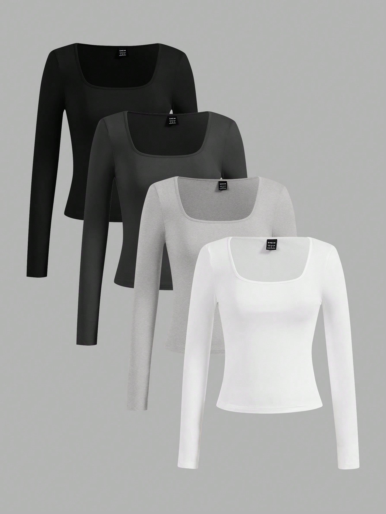 SHEIN Essnce 4pcs/Set Casual Solid Color Versatile Crew Neck Long Sleeve T-Shirts For Women, Suitable For Autumn/Winter,Fall
