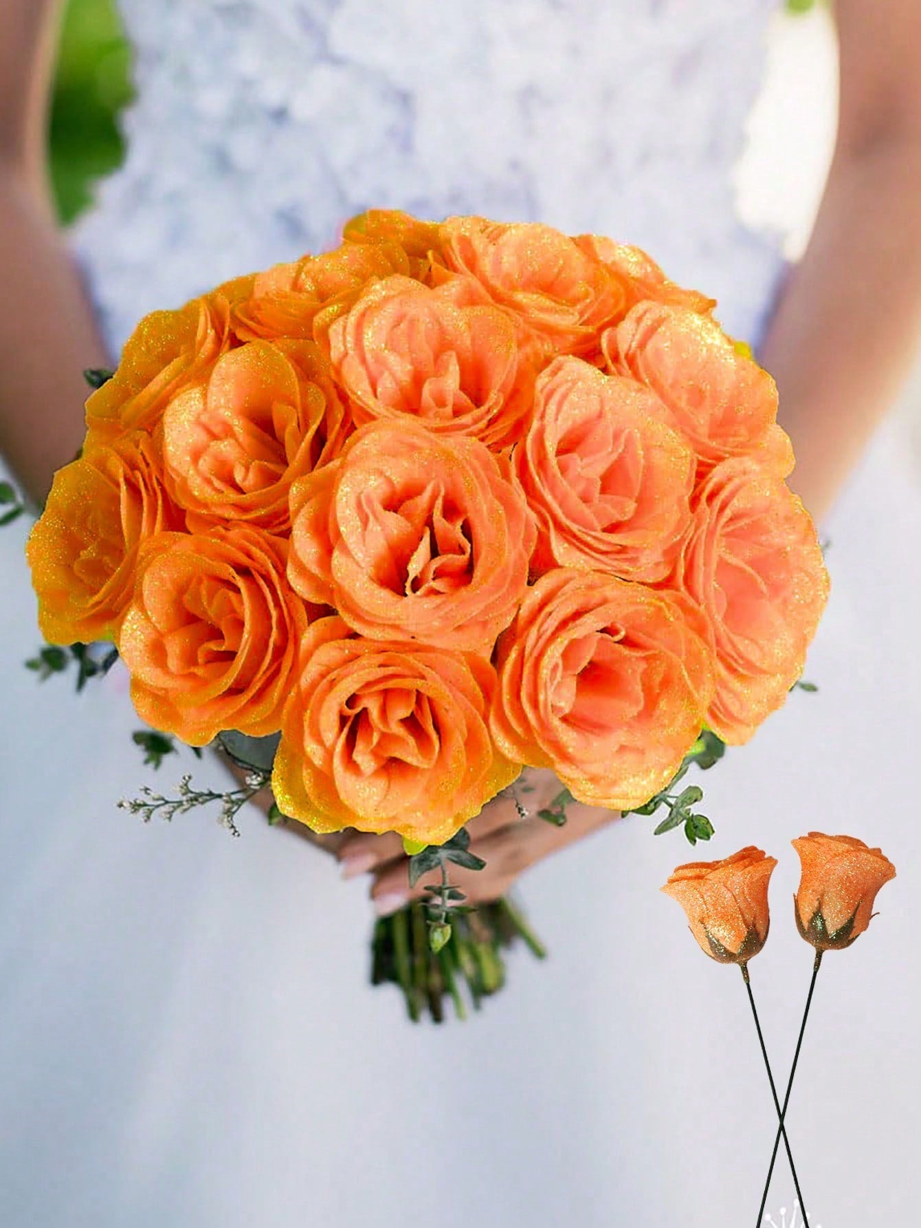 MEHELANY 12pcs 2.76 Inch Glitter Rose Bouquet, DIY Artificial Glitter Flower Bouquet, Red Fake Flowers, Artificial Roses, Everlasting Shiny Artificial Rose Bouquet, Suitable For Anniversary, Engagement, Wedding Gift, Home Decor, Office Kitchen Decor, Part